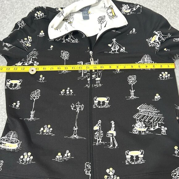 VTG 90s Koret Womens Knit Jacket w/ Pockets Full Zip Black City Scene Size LG - Picture 7 of 9